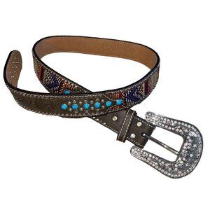 Blazin Roxx Womens Belt Size Medium Brown Aztec Design Bling Leather